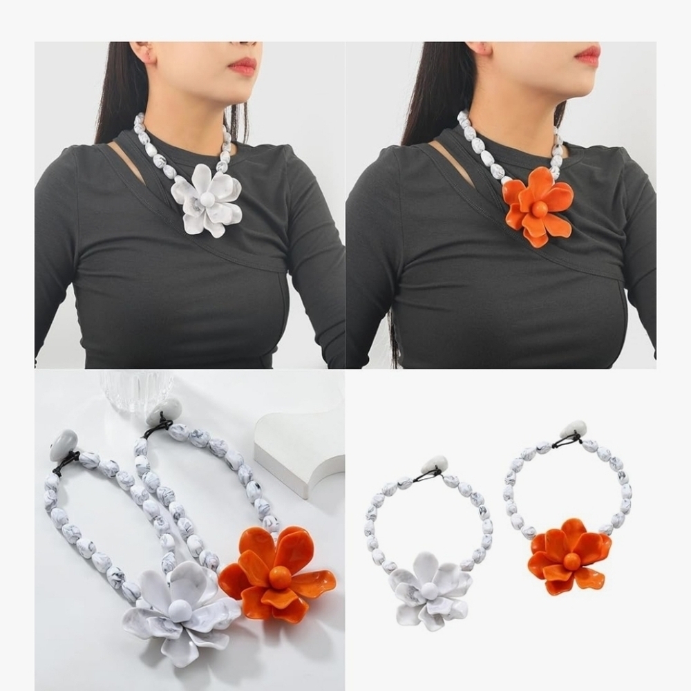 🏵🔹️Piper K 🔹️Beaded 18" Resin Necklace With Oversized Yellow Floral Pendant - Picture 14 of 14